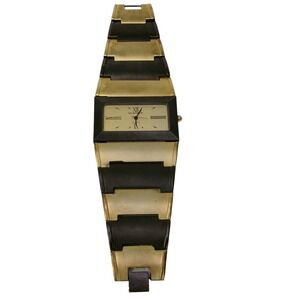 Quemex Quartz Gold & Black Egyptian Style Rectangle Face Women's Bracelet Watch